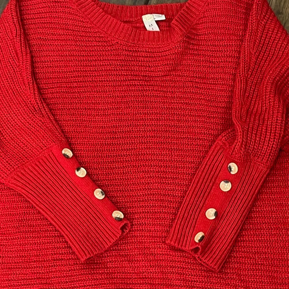 MISIA Red Knit Sweater‎ with Decorative Button Sleeves Size M
